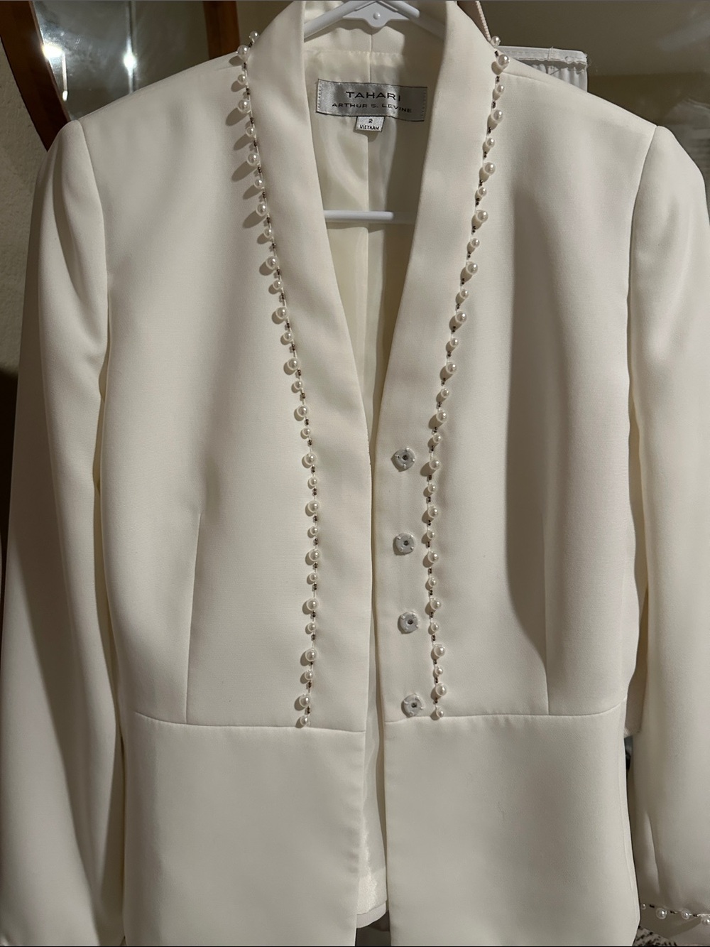 Like new never worn Tahari Cream Pearl-Trim Blazer - Picture 6 of 8